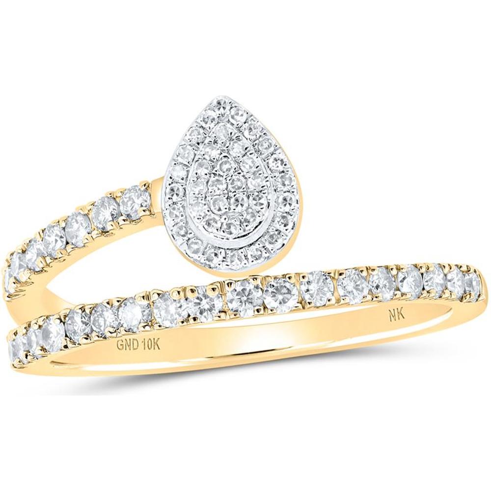 10K Yellow Gold Round Diamond Teardrop Band Ring - 3/8 Carat Total Diamond Weight