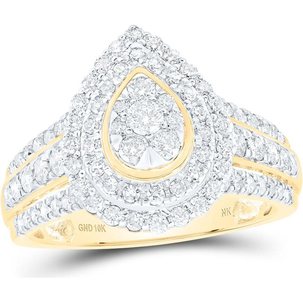 10K Yellow Gold Round Diamond Teardrop Cluster Ring - 1 Carat Total Diamond Weight