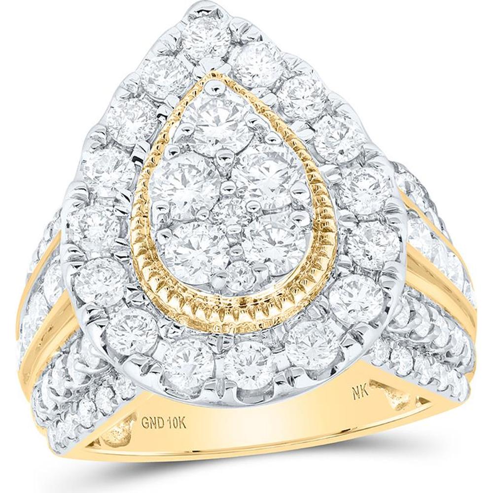 10K Yellow Gold Round Diamond Teardrop Cluster Ring - 3.00 Carat Total Diamond Weight