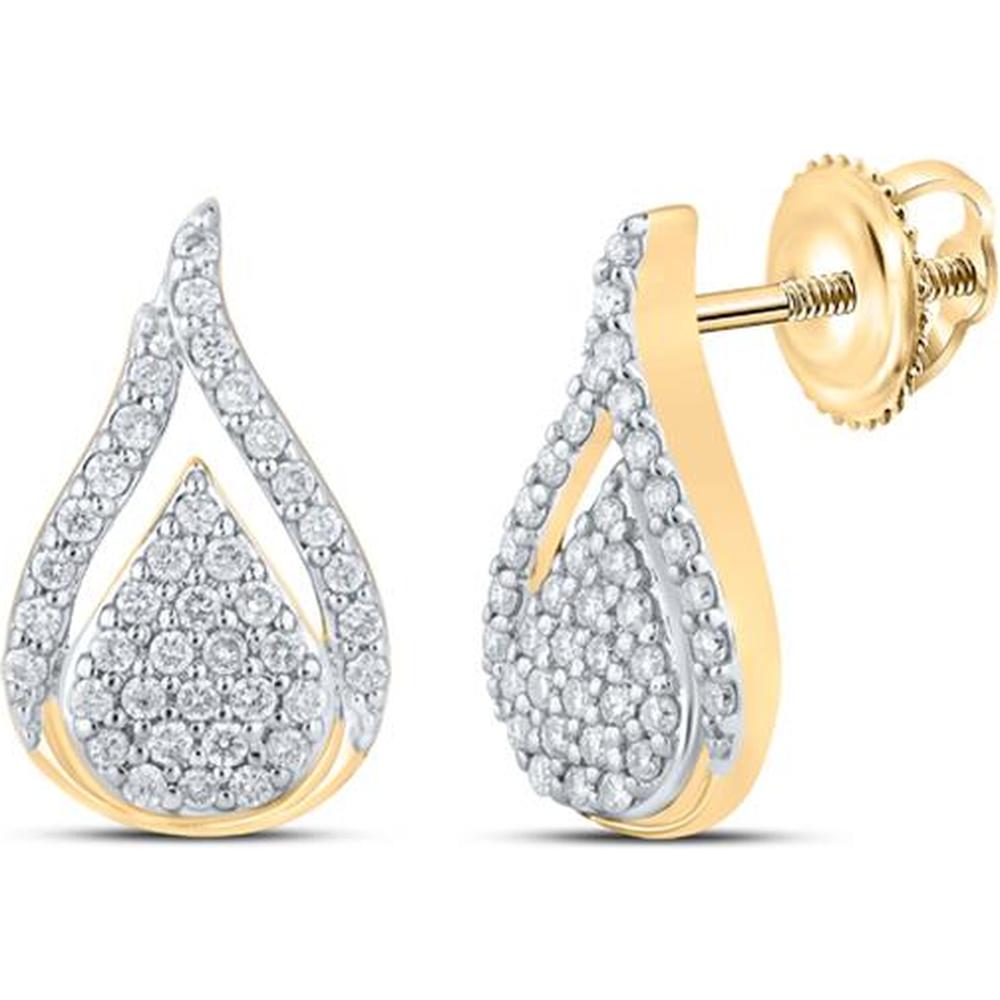 10K Yellow Gold Round Diamond Teardrop Earrings - 1/3 Carat Total Diamond Weight