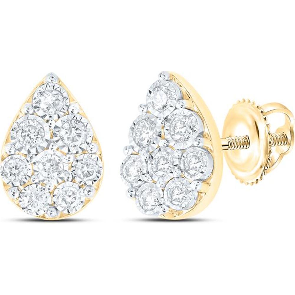 10K Yellow Gold Round Diamond Teardrop Earrings - 1/5 Carat Total Diamond Weight