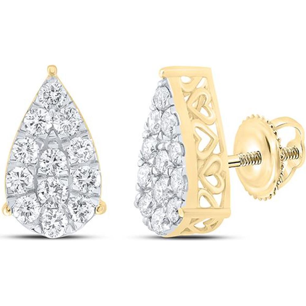 10K Yellow Gold Round Diamond Teardrop Earrings - 3/4 Carat Total Diamond Weight