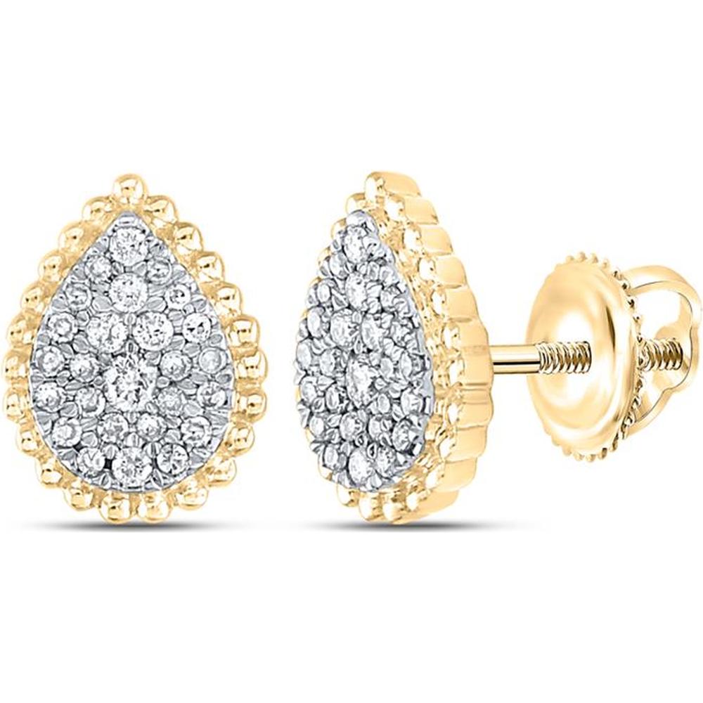 10K Yellow Gold Round Diamond Teardrop Earrings with Milgrain Detailing - 1/4 Carat Total Diamond Weight