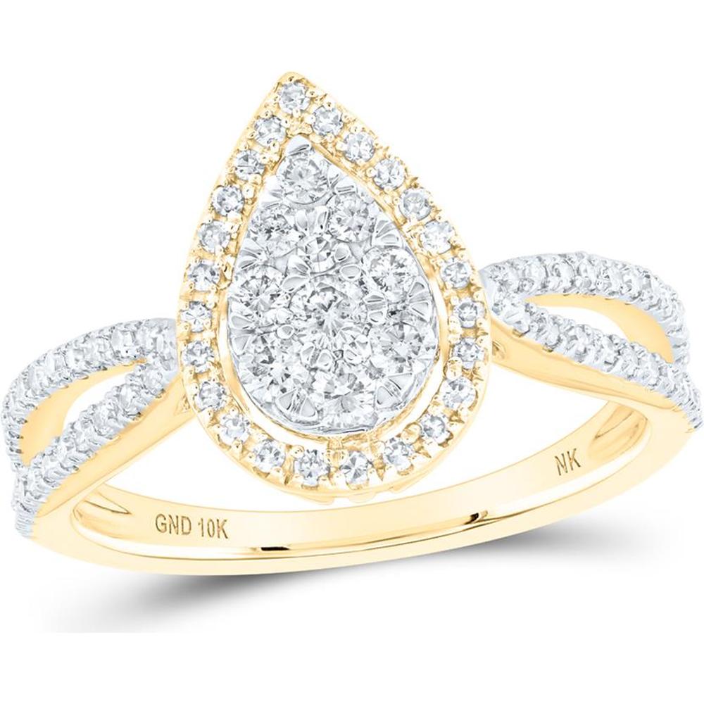 10K Yellow Gold Round Diamond Teardrop Engagement Ring with Split Shank - 1/2 Carat Total Diamond Weight
