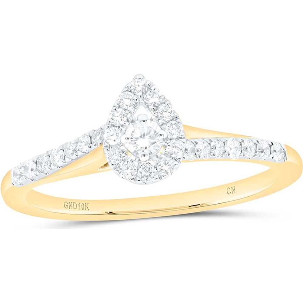10K Yellow Gold Round Diamond Teardrop Halo Promise Ring - 1/5 Carat Total Diamond Weight