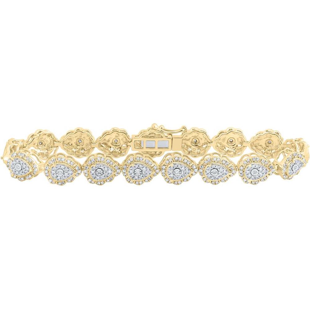 10K Yellow Gold Round Diamond Teardrop Link Bracelet with 2-1/5 Carat Total Diamond Weight