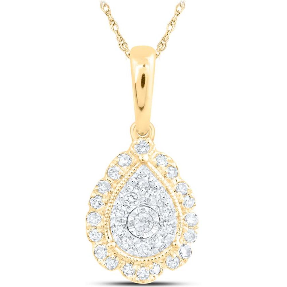 10K Yellow Gold Round Diamond Teardrop Pendant - 0.21 Carat Diamond Weight