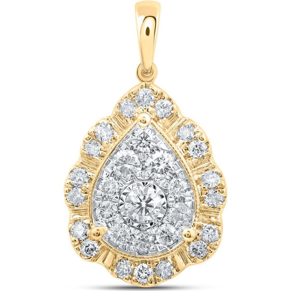 10K Yellow Gold Round Diamond Teardrop Pendant - 1.01 Carat Total Diamond Weight