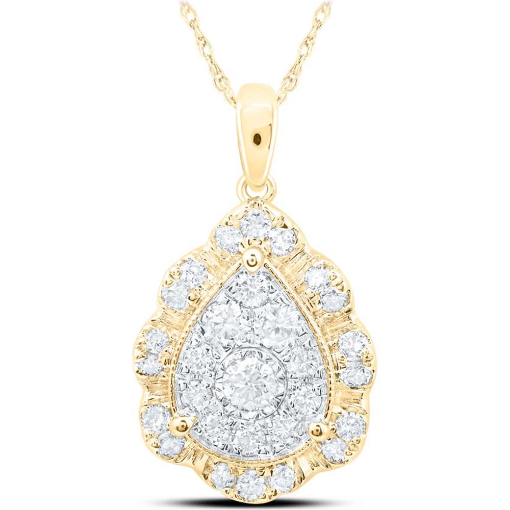 10K Yellow Gold Round Diamond Teardrop Pendant - 3/4 Carat Total Diamond Weight