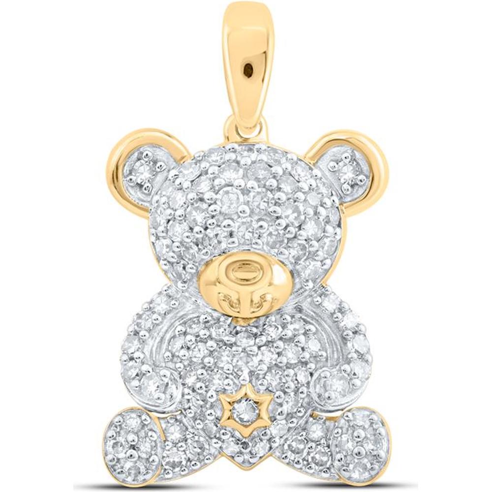 10K Yellow Gold Round Diamond Teddy Bear Pendant - 1/2 Carat Total Diamond Weight