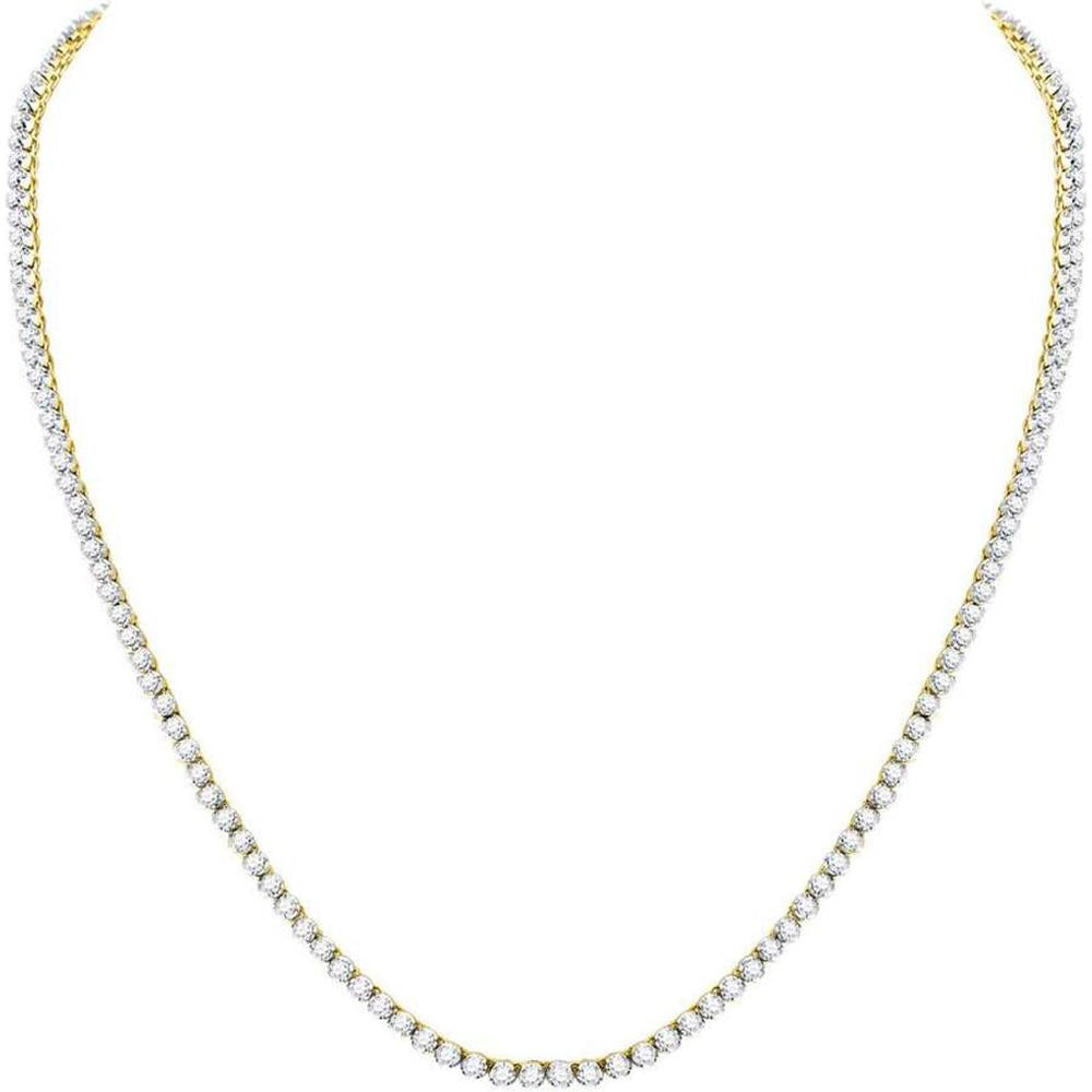10K Yellow Gold Round Diamond Tennis Necklace - 10.5 Carat Total Diamond Weight