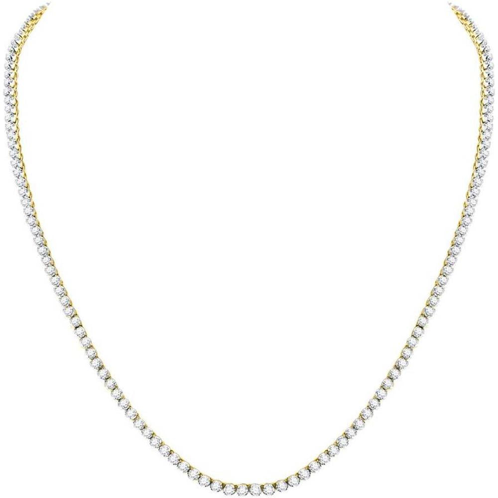 10K Yellow Gold Round Diamond Tennis Necklace - 10.5 Carat Total Diamond Weight