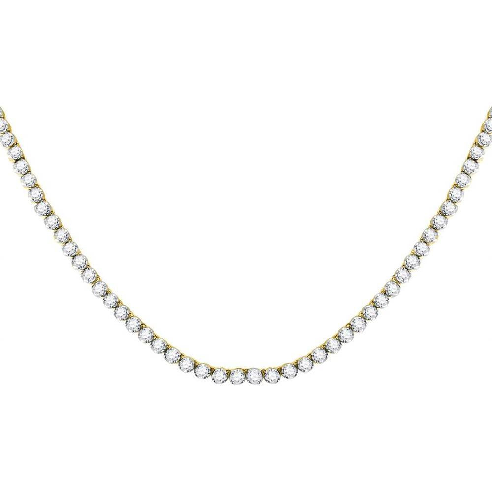 10K Yellow Gold Round Diamond Tennis Necklace - 10.5 Carat Total Diamond Weight