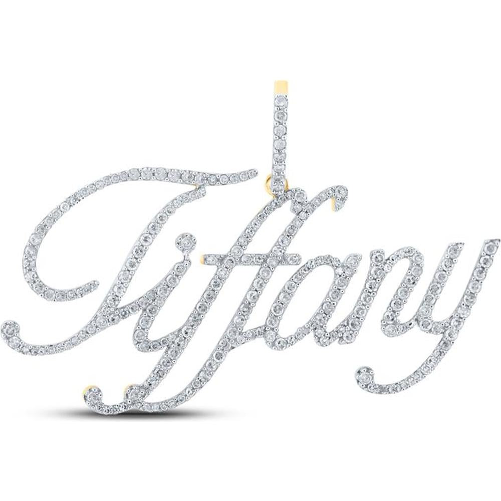10K Yellow Gold Round Diamond Tiffany Name Pendant - 1.09 Carat Total Diamond Weight