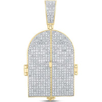 10K Yellow Gold Round Diamond Tomb Doors Memory Charm Pendant - 3.75 Carat Total Diamond Weight