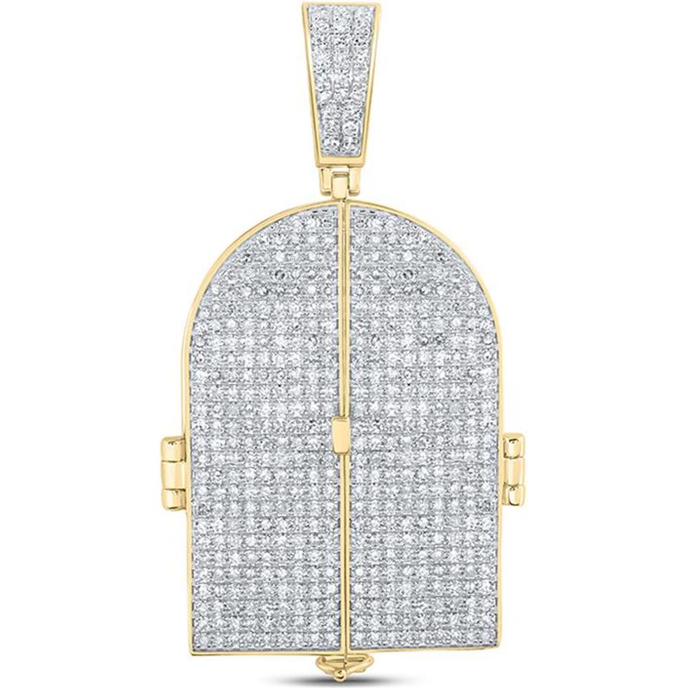 10K Yellow Gold Round Diamond Tomb Doors Memory Charm Pendant - 3.75 Carat Total Diamond Weight