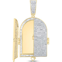 10K Yellow Gold Round Diamond Tomb Doors Memory Charm Pendant - 3.75 Carat Total Diamond Weight