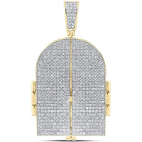 10K Yellow Gold Round Diamond Tomb Doors Memory Charm Pendant - 7.0 Carat Total Diamond Weight
