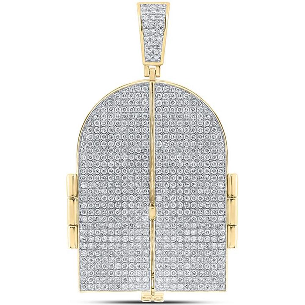 10K Yellow Gold Round Diamond Tomb Doors Memory Charm Pendant - 7.0 Carat Total Diamond Weight