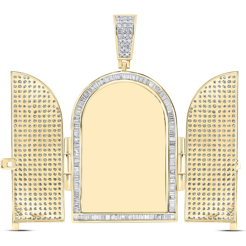10K Yellow Gold Round Diamond Tomb Doors Memory Charm Pendant - 7.0 Carat Total Diamond Weight
