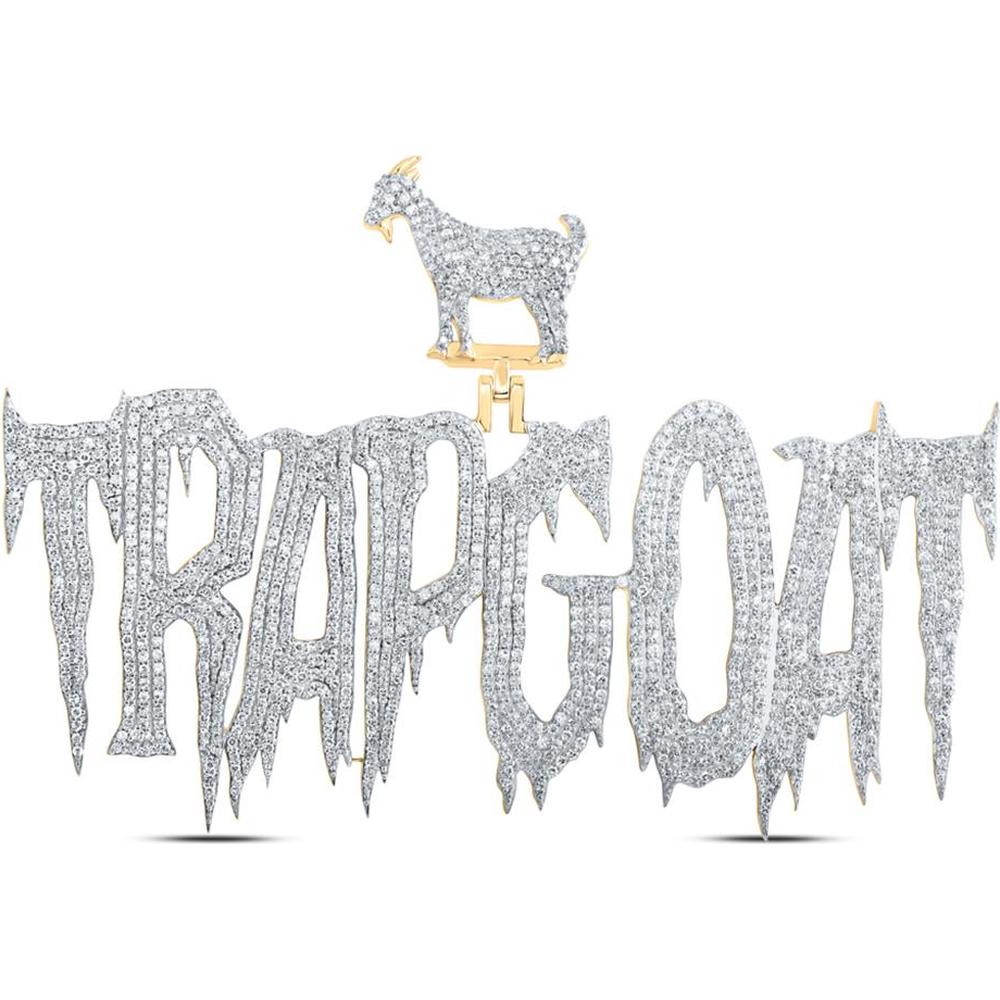 10K Yellow Gold Round Diamond Trap Goat Charm Pendant - 4.75 Carat Total Diamond Weight