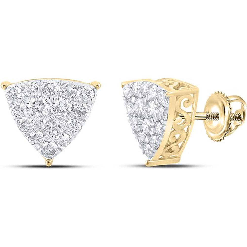 10K Yellow Gold Round Diamond Triangle Stud Earrings - 3/4 Carat Total Diamond Weight