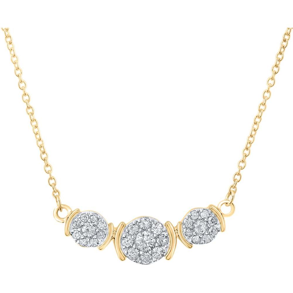 10K Yellow Gold Round Diamond Triple Cluster Necklace with 1/4 Carat Total Diamond Weight