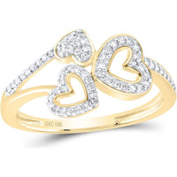 10K Yellow Gold Round Diamond Triple Heart Ring - 1/6 Carat Total Diamond Weight