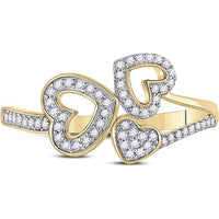 10K Yellow Gold Round Diamond Triple Heart Ring - 1/6 Carat Total Diamond Weight