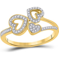 10K Yellow Gold Round Diamond Triple Heart Ring - 1/6 Carat Total Diamond Weight
