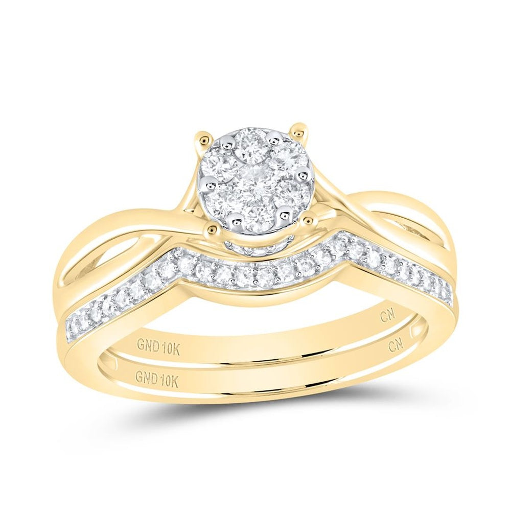 10K Yellow Gold Round Diamond Twist Bridal Wedding Ring Set - 1/3 Carat Total Diamond Weight