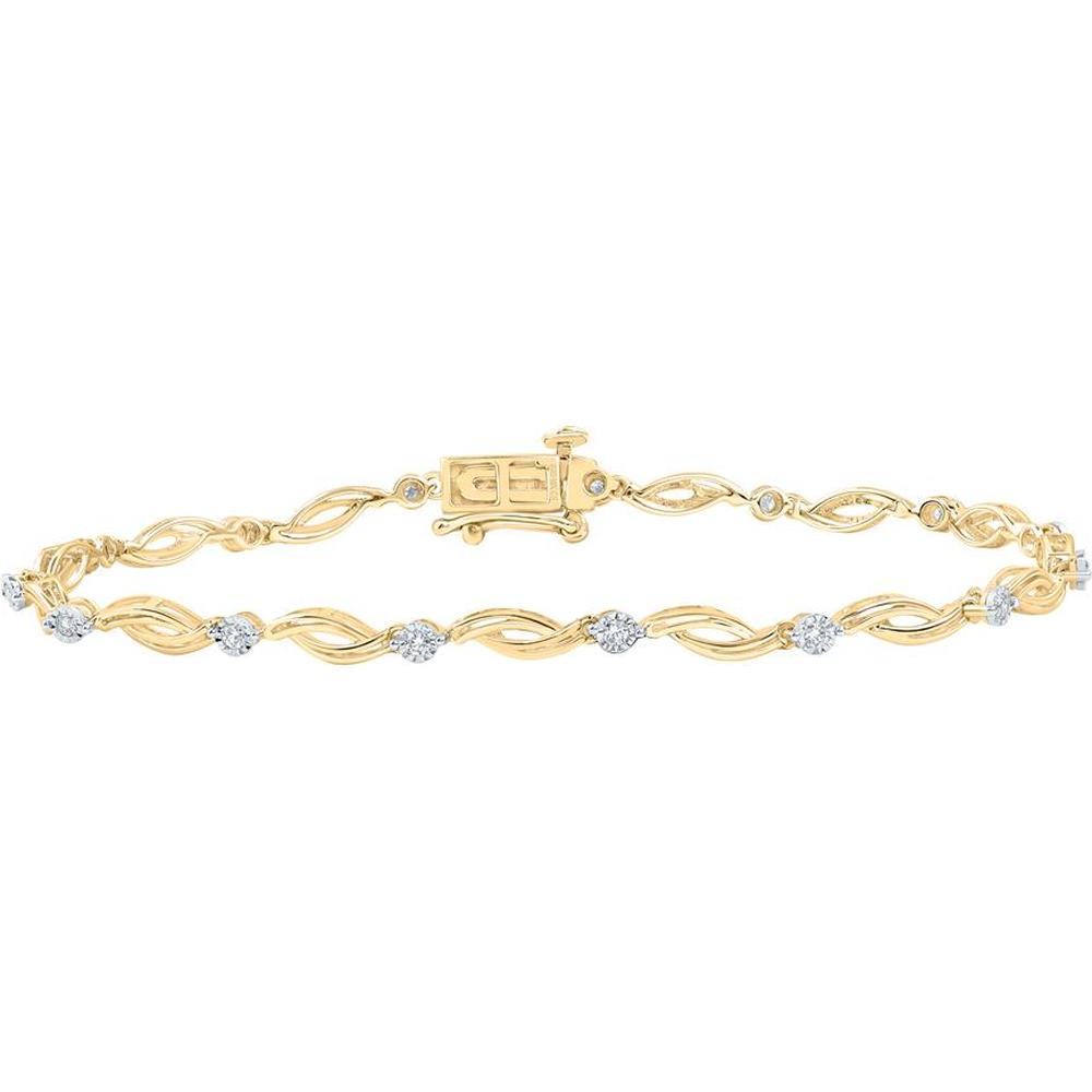 10K Yellow Gold Round Diamond Twist Link Bracelet with 1/4 Carat Total Diamond Weight