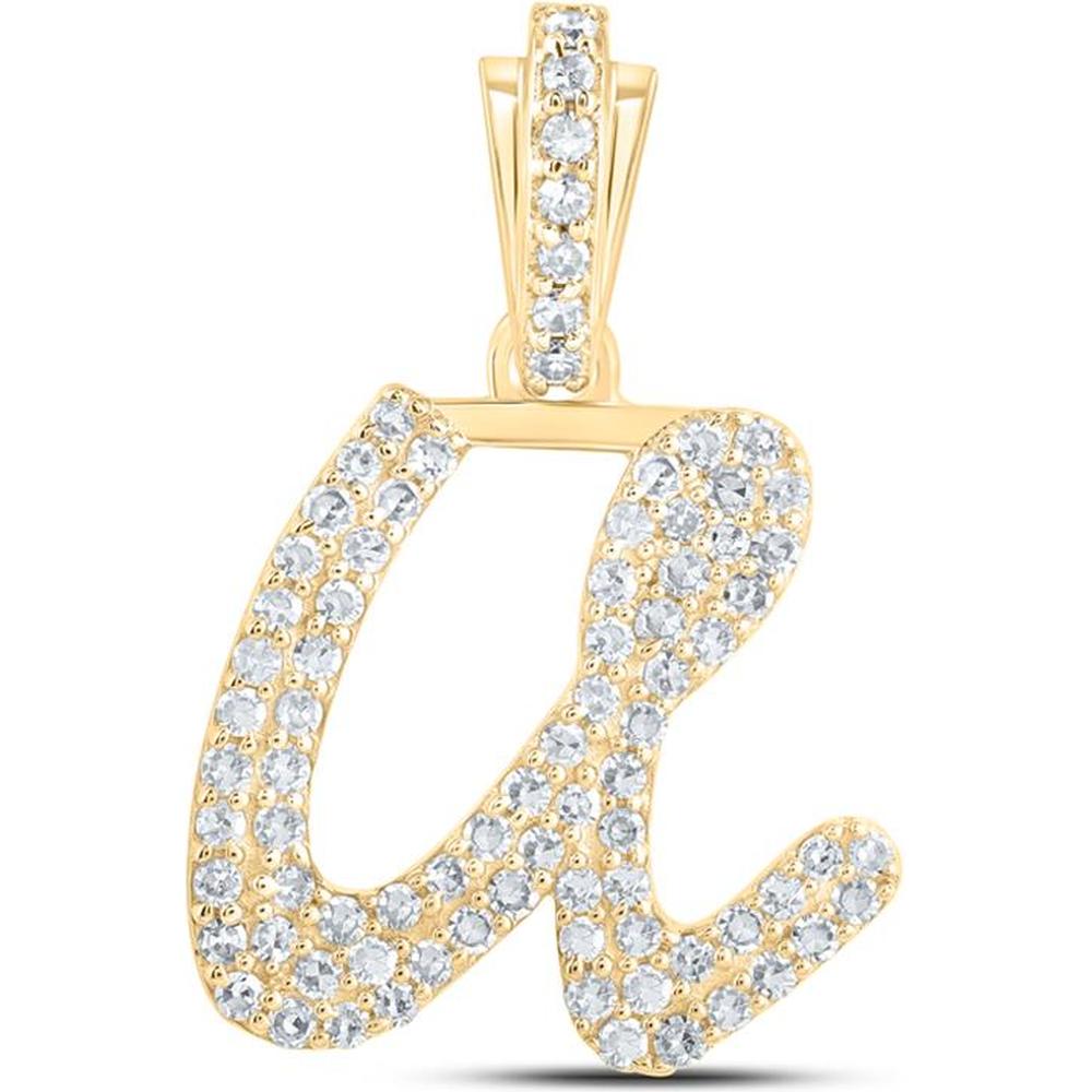 10K Yellow Gold Round Diamond U Cursive Initial Pendant - 1/3 Carat Total Diamond Weight
