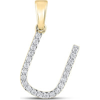 10K Yellow Gold Round Diamond U Initial Pendant - 1/6 Carat Total Diamond Weight
