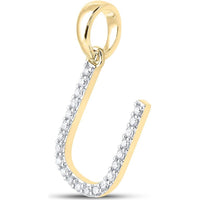 10K Yellow Gold Round Diamond U Initial Pendant - 1/6 Carat Total Diamond Weight