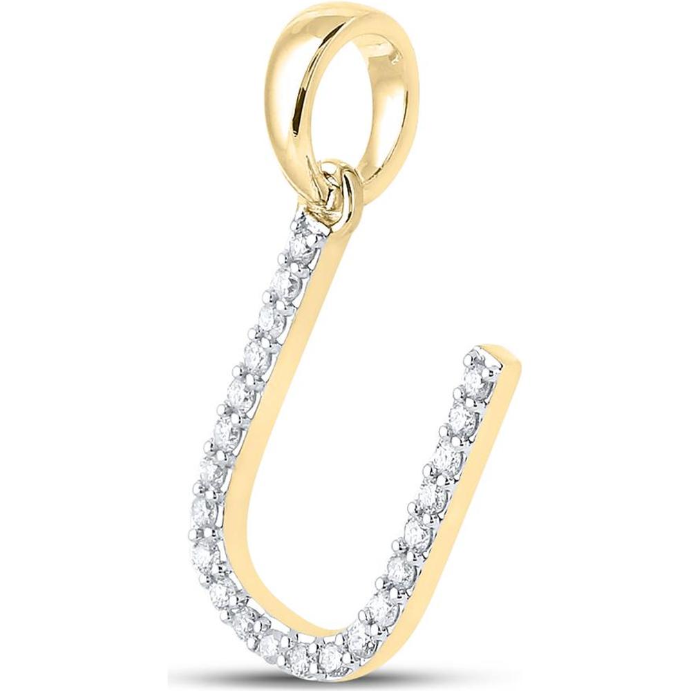 10K Yellow Gold Round Diamond U Initial Pendant - 1/6 Carat Total Diamond Weight