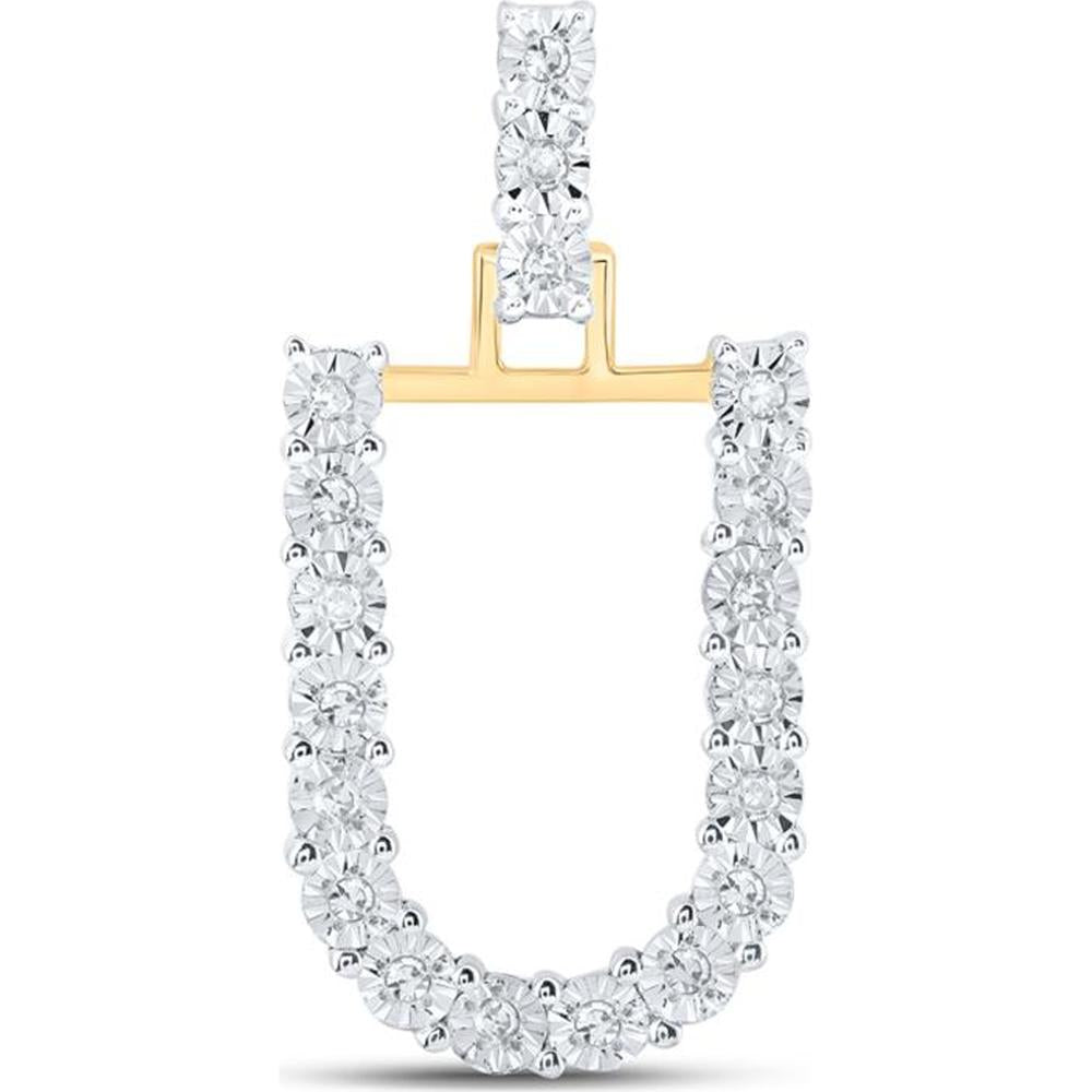 10K Yellow Gold Round Diamond U Initial Pendant with Prong Set Diamonds - 1/10 Carat Total Diamond Weight