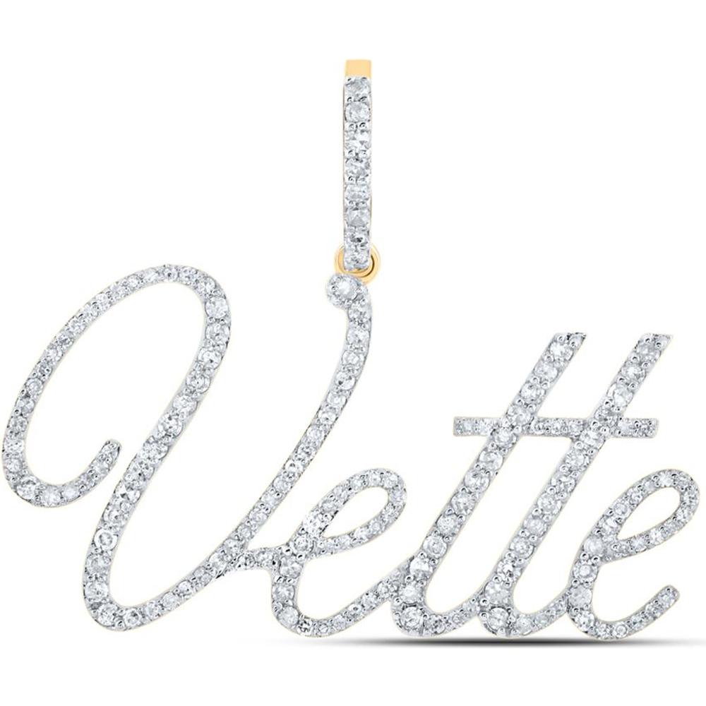 10K Yellow Gold Round Diamond "Vette" Name Pendant - 3/4 Carat Total Diamond Weight