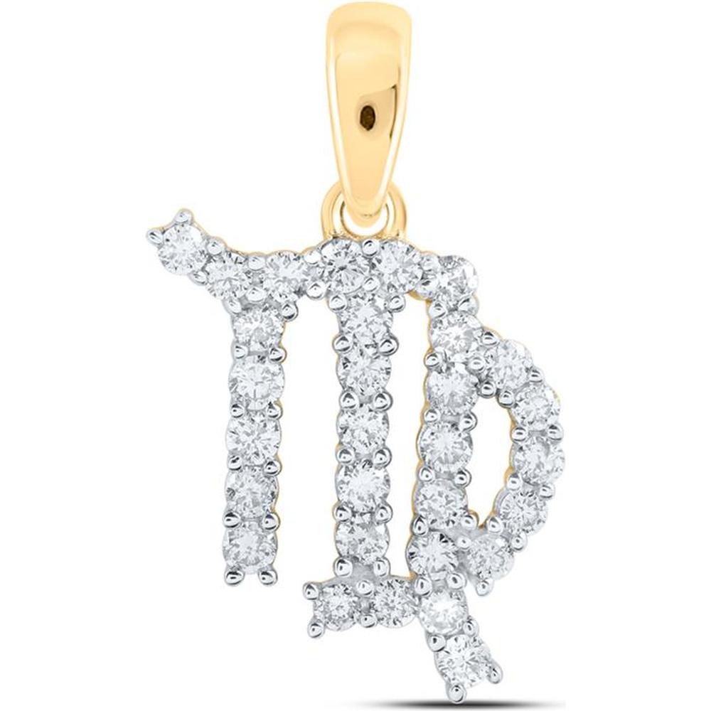 10K Yellow Gold Round Diamond Virgo Zodiac Pendant - 1/3 Carat Total Diamond Weight