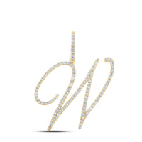 10K Yellow Gold Round Diamond W Initial Letter Pendant - 5/8 Carat Total Diamond Weight