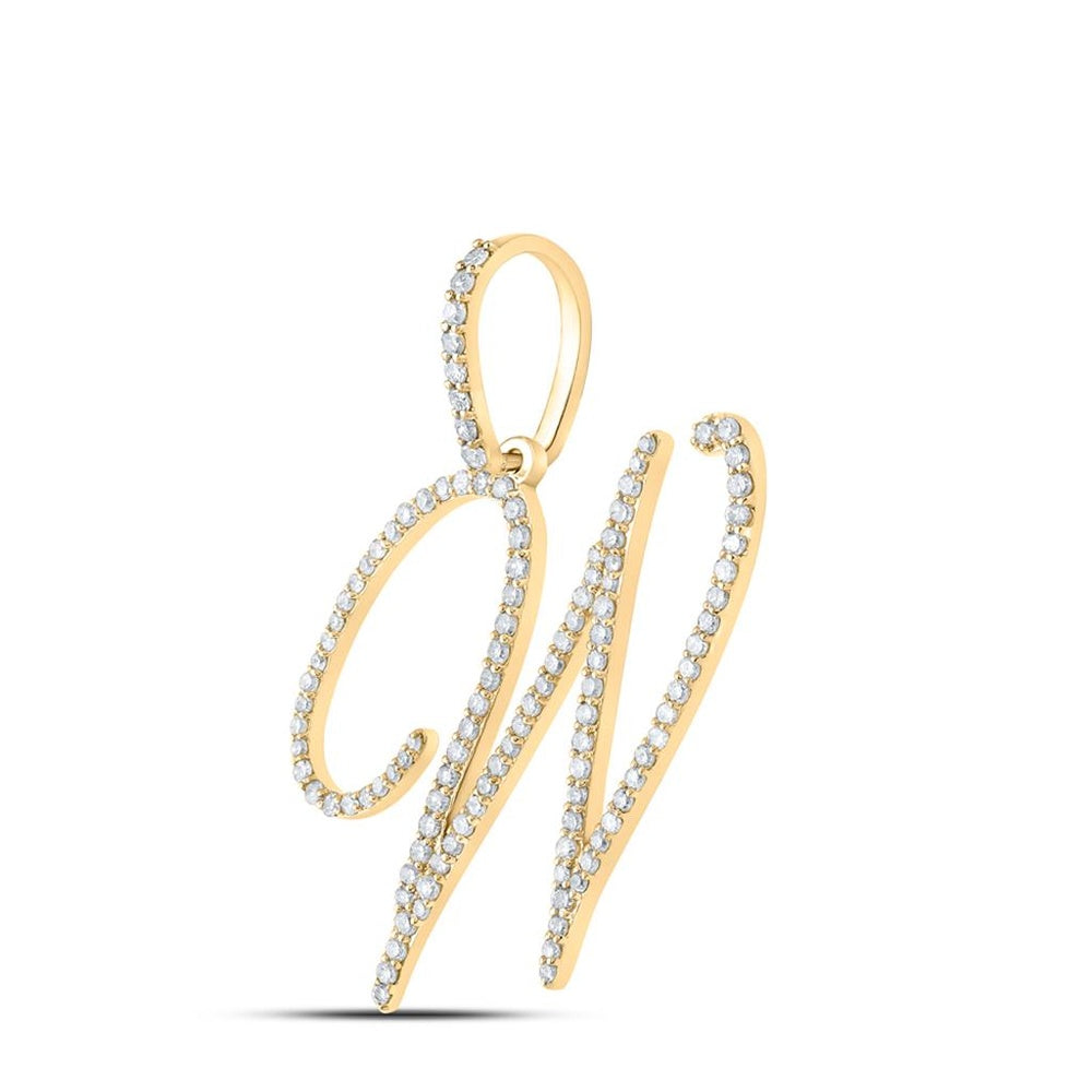 10K Yellow Gold Round Diamond W Initial Letter Pendant - 5/8 Carat Total Diamond Weight