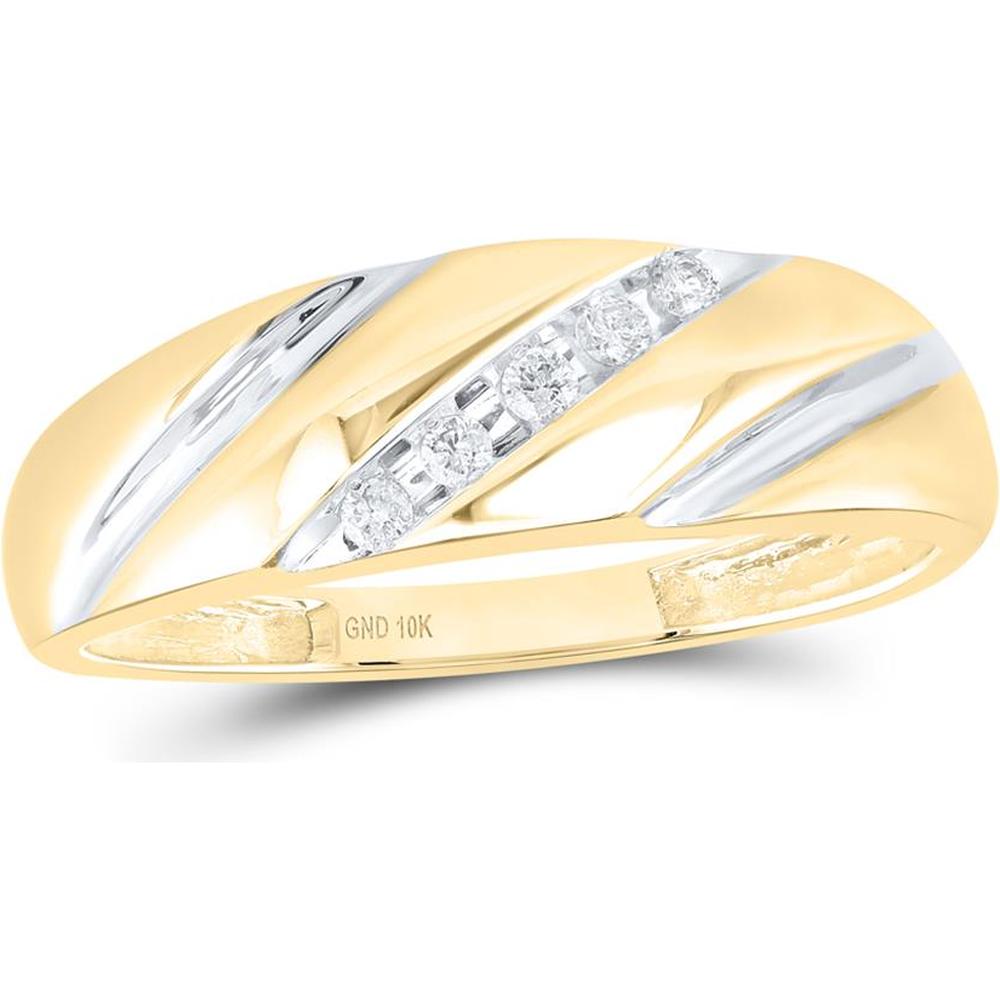 10K Yellow Gold Round Diamond Wedding Band Ring with Channel-Set Diamonds - 1/10 Carat Total Diamond Weight