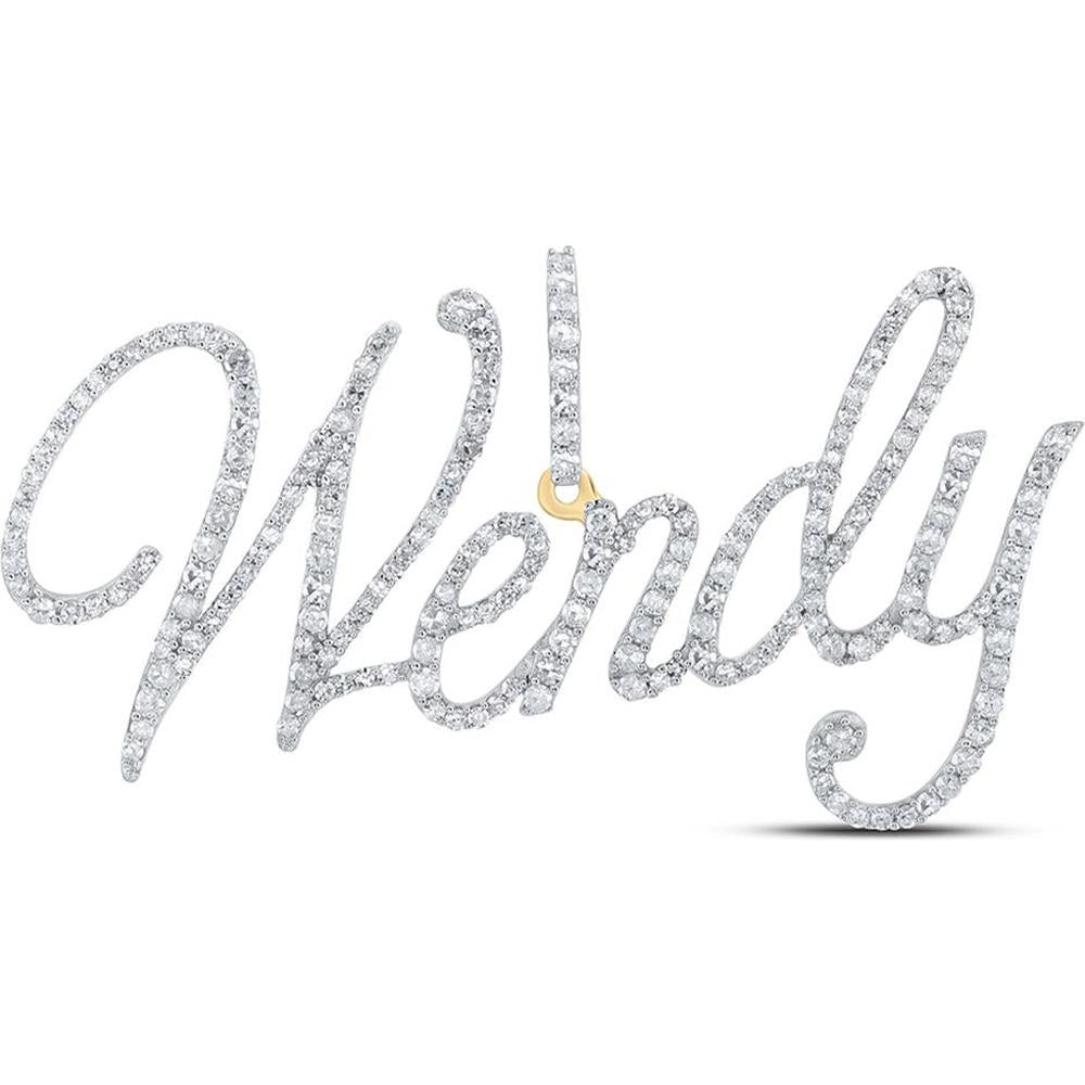10K Yellow Gold Round Diamond Wendy Name Pendant - 1 Carat Total Diamond Weight