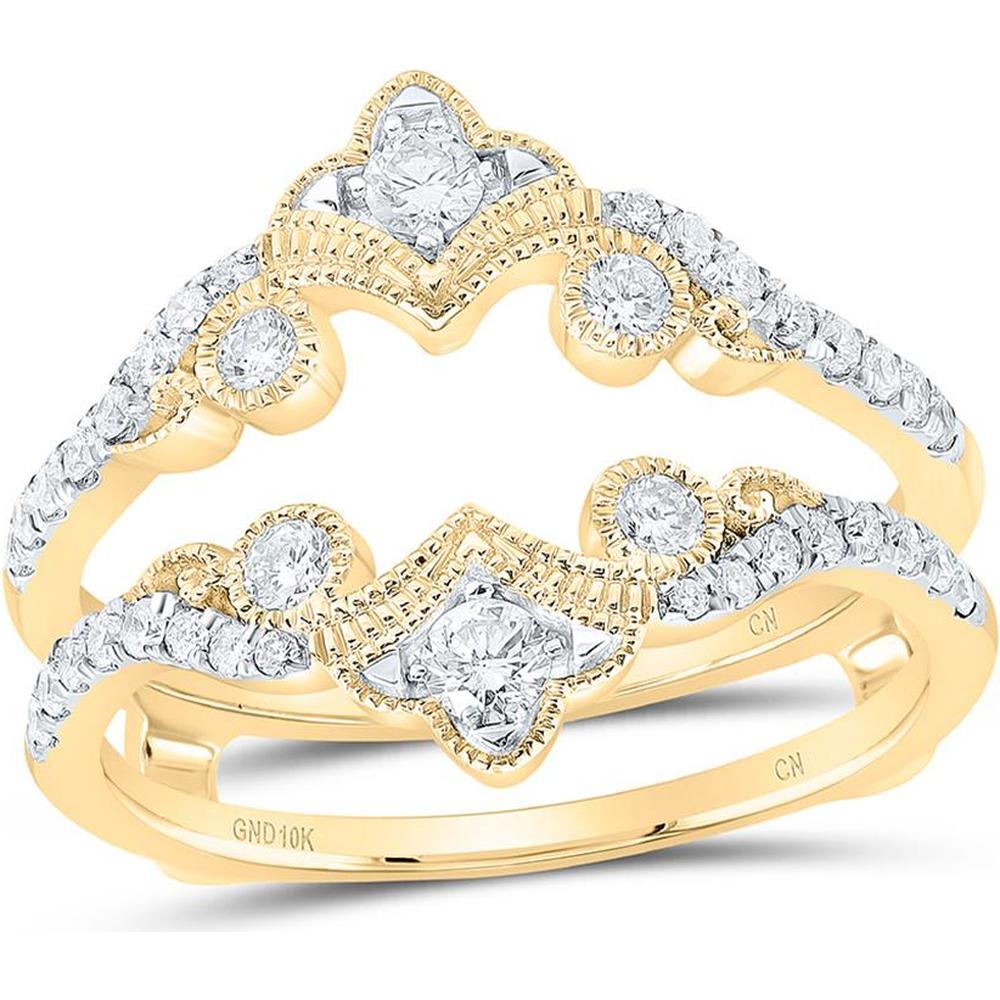 10K Yellow Gold Round Diamond Wrap Ring Guard Enhancer - 1/2 Carat Total Diamond Weight
