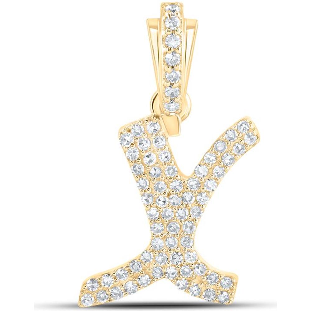 10K Yellow Gold Round Diamond "X" Cursive Initial Letter Pendant - 1/4 Carat Total Diamond Weight