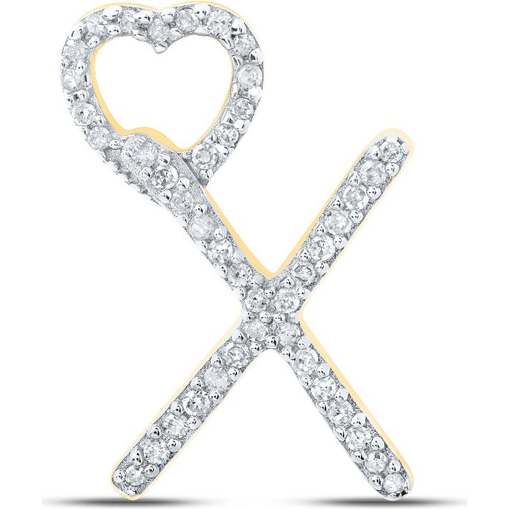 10K Yellow Gold Round Diamond X Heart Pendant - 1/8 Carat Total Diamond Weight