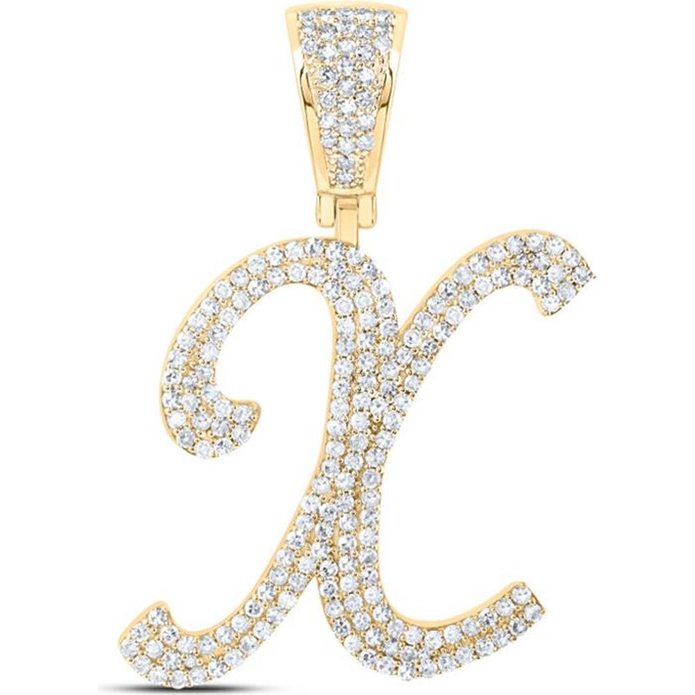 10K Yellow Gold Round Diamond X Initial Letter Charm Pendant - 1 Carat Total Diamond Weight