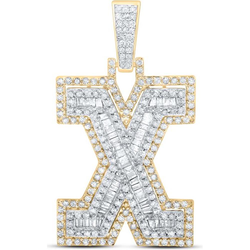 10K Yellow Gold Round Diamond X Initial Letter Charm Pendant - 1 Carat Total Diamond Weight