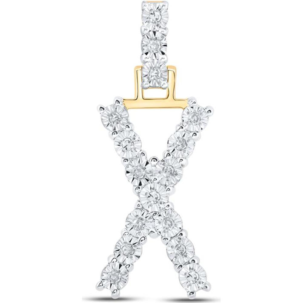 10K Yellow Gold Round Diamond X Initial Letter Pendant - 1/12 Carat Total Diamond Weight