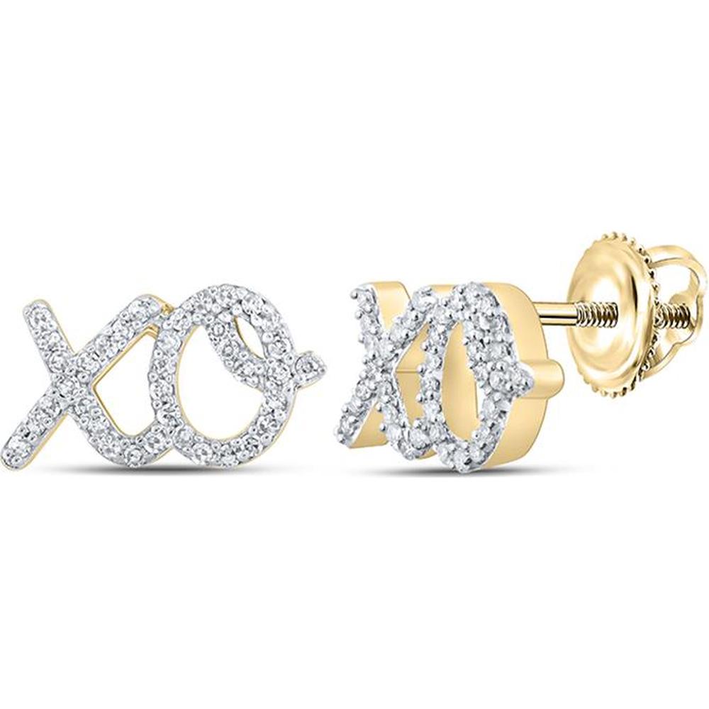 10K Yellow Gold Round Diamond XO Fashion Earrings - 1/6 Carat Total Diamond Weight
